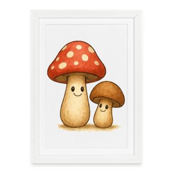 Playful mushroom motifs for children and nature fans - Framed poster (27 × 37 cm) - white - Front