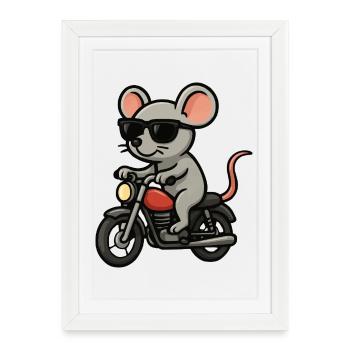 Motorcycle Mouse with Sunglasses - Framed poster (27 × 37 cm) - white - Front