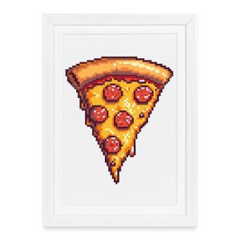 Tranche de pizza Pixel - Affiche encadrée (27 × 37 cm) - blanc - Devant
