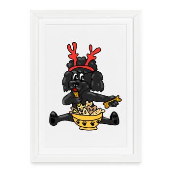 Christmas Poodle with Antlers - Framed poster (27 × 37 cm) - white - Front