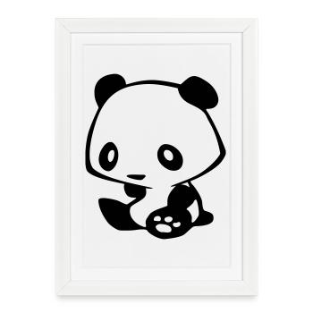 Kawaii Panda – Mignon Manga Ours Bambou - Affiche encadrée (27 × 37 cm) - blanc - Devant