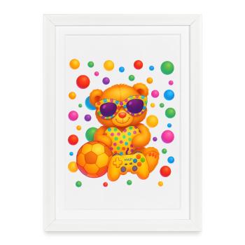 Vibrant Teddy Gamer Party Art - Framed poster (27 × 37 cm) - white - Front