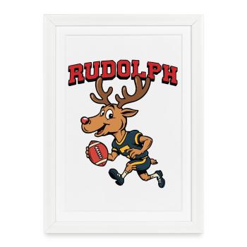 Rudolph le renne Football américain - Affiche encadrée (27 × 37 cm) - blanc - Devant