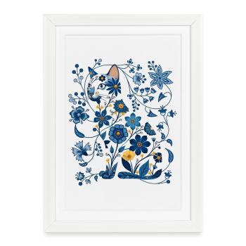 Azure Floral Cat Silhouette - Framed poster (27 × 37 cm) - white - Front