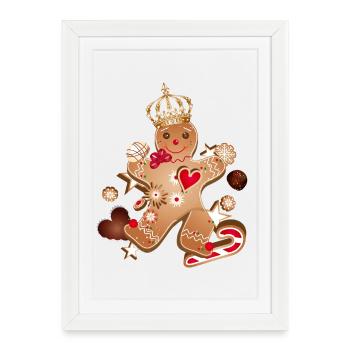 Bonhomme en pain d’épice avec couronne d’or – Gingerbread King - Affiche encadrée (27 × 37 cm) - blanc - Devant