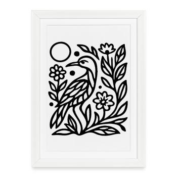Mystic Owl Silhouette avec des lignes de la nature Artwork - Affiche encadrée (27 × 37 cm) - blanc - Devant