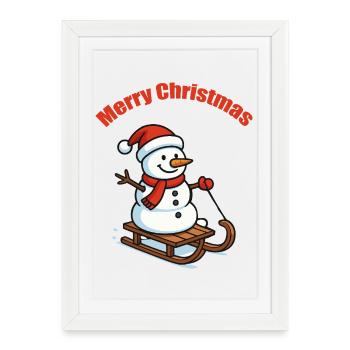 Snowman Sleigh Winter - Framed poster (27 × 37 cm) - white - Front