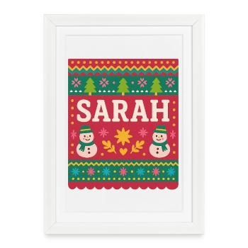 Sarah Christmas Snowman Art Festif - Affiche encadrée (27 × 37 cm) - blanc - Devant