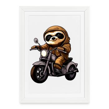 Motorcycle Sloth - Framed poster (27 × 37 cm) - white - Front