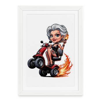 Granny on Flames mobility scooter - Framed poster (27 × 37 cm) - white - Front