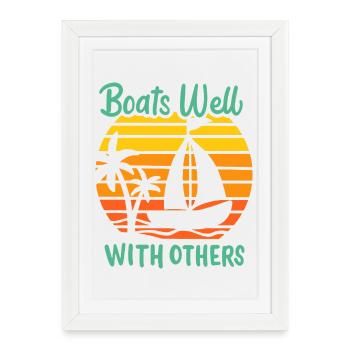 Boats Well With Others Retro Sailing Sunset Design - Framed poster (27 × 37 cm) - white - Front