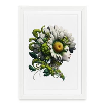 Flora Head Flower Dreams Portrait - Affiche encadrée (27 × 37 cm) - blanc - Devant