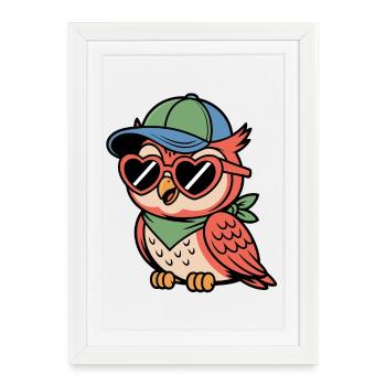 Sunglasses owl in retro look - Framed poster (27 × 37 cm) - white - Front
