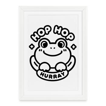 Hop Hop Hurray Frog | Sweet Good Mood Motif - Framed poster (27 × 37 cm) - white - Front