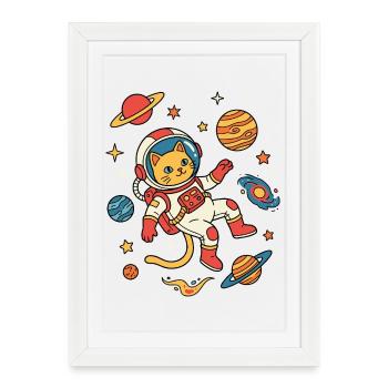 Astronaut Cat Galaxy Adventure - Framed poster (27 × 37 cm) - white - Front
