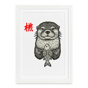 Loutre asiatique - Affiche encadrée (27 × 37 cm) - blanc - Devant