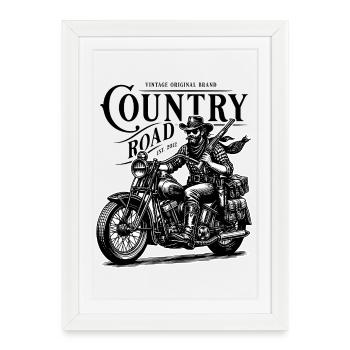 Biker cowboy sur moto vintage - Affiche encadrée (27 × 37 cm) - blanc - Devant