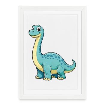 Dino de dessins animés joyeux pour enfants - Affiche encadrée (27 × 37 cm) - blanc - Devant