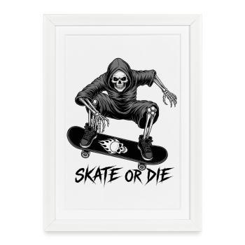 Skate or Die - Design t-shirt with skeleton - Framed poster (27 × 37 cm) - white - Front