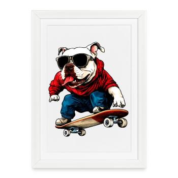 Skateboard Dog - Framed poster (27 × 37 cm) - white - Front