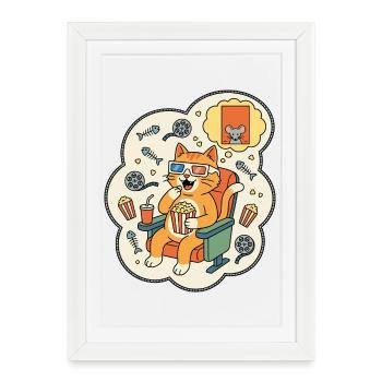 Cinéma de chats Popcorn Fun - Affiche encadrée (27 × 37 cm) - blanc - Devant