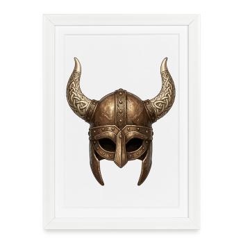 Casque de bataille à cornes nordiques - Affiche encadrée (27 × 37 cm) - blanc - Devant