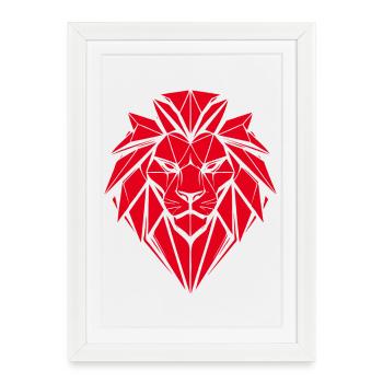 Lion rouge géométrique - Affiche encadrée (27 × 37 cm) - blanc - Devant