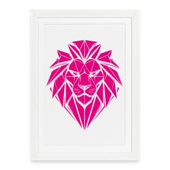 Geometric lion in magenta - Framed poster (27 × 37 cm) - white - Front