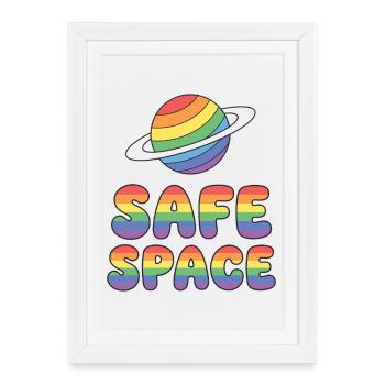 Autocollant du mois de la fierté LBGTQIA+ Safe Space - Safe Spa - Affiche encadrée (27 × 37 cm) - blanc - Devant
