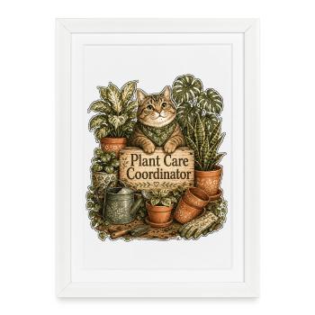 Chat coordinateur des soins des plantes - Affiche encadrée (27 × 37 cm) - blanc - Devant