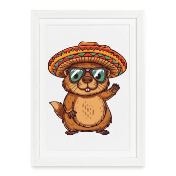 Sombrero drôle de Beaver Comic - Affiche encadrée (27 × 37 cm) - blanc - Devant