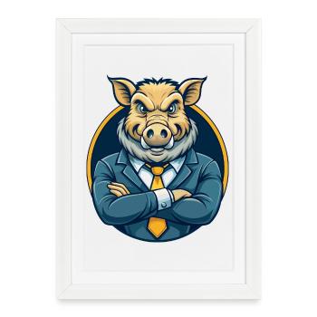 Logo clipart de personnage de personnage de dessin animé mascotte Boar Kawaii - Affiche encadrée (27 × 37 cm) - blanc - Devant