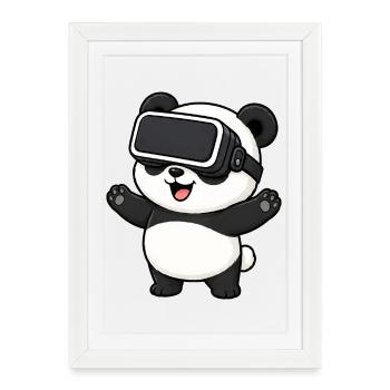 Cartoon Mignon Panda Gamer Réalité Virtuelle - Affiche encadrée (27 × 37 cm) - blanc - Devant