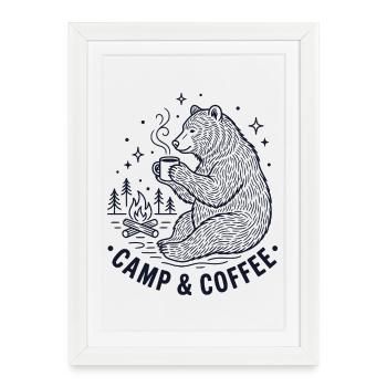 Randonnée - Aventure en plein air - Camping et café - Affiche encadrée (27 × 37 cm) - blanc - Devant