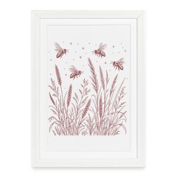 Abeilles fleurs sauvages - Affiche encadrée (27 × 37 cm) - blanc - Devant