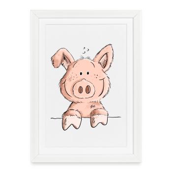 Cochon mignon I Comic Cochon I Motif Animal I Porcinet Amusant - Affiche encadrée (27 × 37 cm) - blanc - Devant
