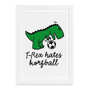 T-Rex hates korfball ballon dinosaure marrant - Affiche encadrée (27 × 37 cm) - blanc - Devant