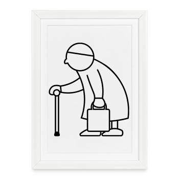 Vieille dame avec sac à provisions - Affiche encadrée (27 × 37 cm) - blanc - Devant
