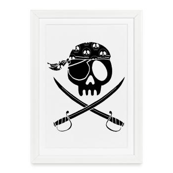 Crâne de pirate noir - Affiche encadrée (27 × 37 cm) - blanc - Devant