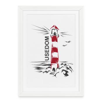 Phare Lac Usedom Vacances mer Rouge Blanche Mer Baltique - Affiche encadrée (27 × 37 cm) - blanc - Devant
