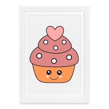 Cupcake Kawaii Autocollants Kawaii drôles - Affiche encadrée (27 × 37 cm) - blanc - Devant