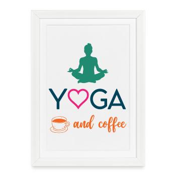 Yoga et café - Affiche encadrée (27 × 37 cm) - blanc - Devant
