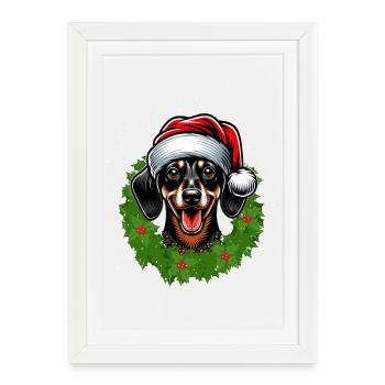 Weihnachten & Dackel | Festlich für Hundefreunde - Gerahmtes Poster (27 × 37 cm) - Weiß - Vorne