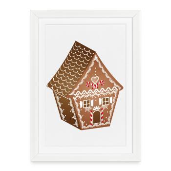 maison en pain d’épices joliment décorée pour Noël - Affiche encadrée (27 × 37 cm) - blanc - Devant