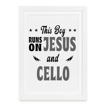 Ce garçon vit de Jésus et du violoncelle - Affiche encadrée (27 × 37 cm) - blanc - Devant