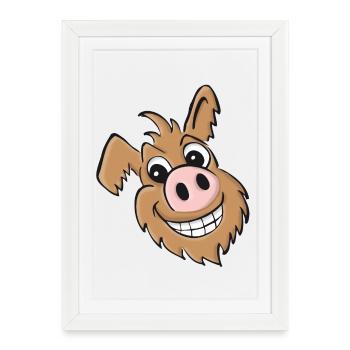 Chien cochon - amical - Affiche encadrée (27 × 37 cm) - blanc - Devant