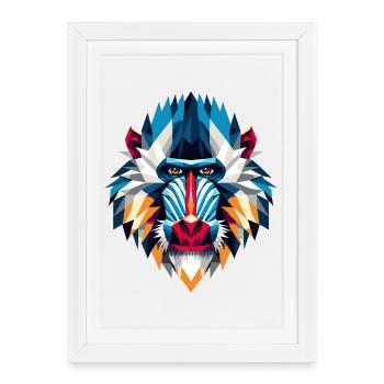 Colorful, Geometric Mandrill Monkey Polygons Motif - Framed poster (27 × 37 cm) - white - Front