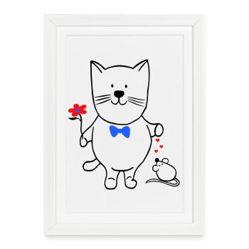 Chat et souris - Affiche encadrée (27 × 37 cm) - blanc - Devant