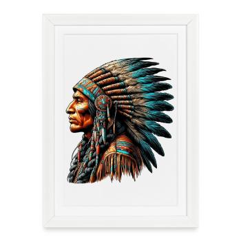 Amérindien Américain - Affiche encadrée (27 × 37 cm) - blanc - Devant
