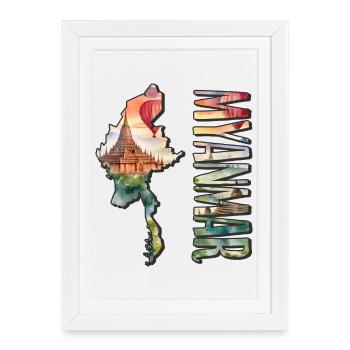 Watercolor Map Myanmar - Framed poster (27 × 37 cm) - white - Front